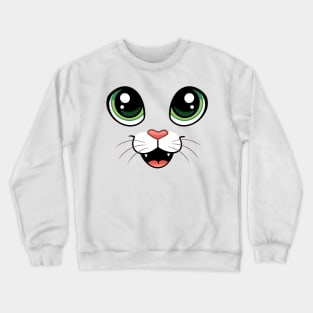 Happy Cat Face with Big Eyes - Open Mouth Crewneck Sweatshirt